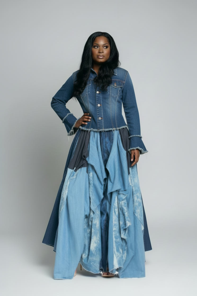 Model wearing No Blues in This Blue skirt with correct anatomy