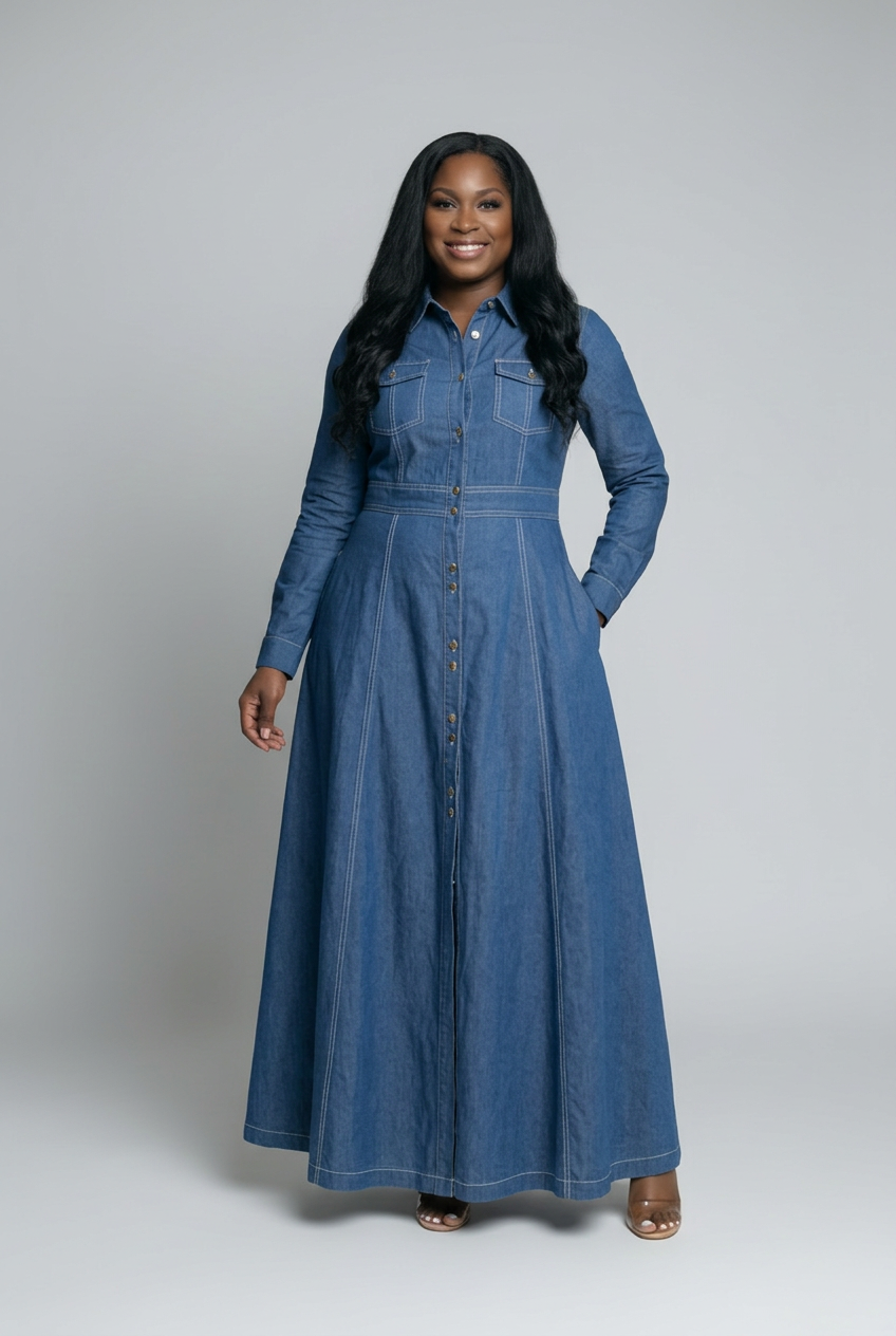 And Then Some denim dress on your model